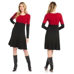 Karen Kane Women's Contrast Scoop Neck A-line Dress in Red & Black Color Block